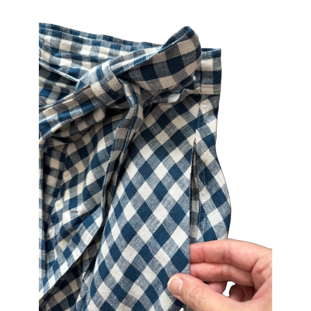 POLO RALPH LAUREN Gingham Plaid Linen Wrap Skirt Women Small Blue White Cottage - Picture 6 of 9